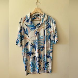 Bad Birdie Golf Polo Blue and Grey Floral Print M